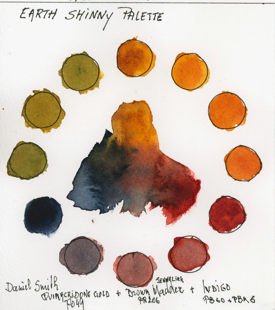 Triad of Vibrant Earth colors with colors of Daniel Smith and Sennelier