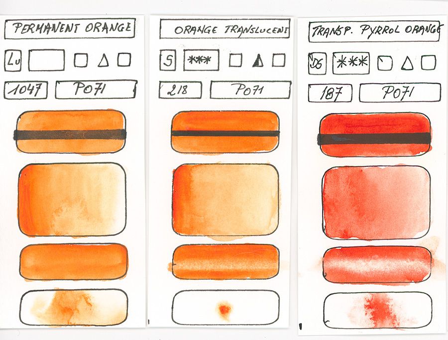 Orange Watercolor Paint swatches created with pigment PO71