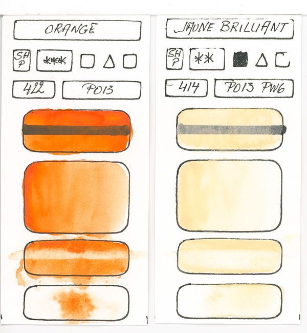 Orange Watercolor Paint swatches created with pigment PO13