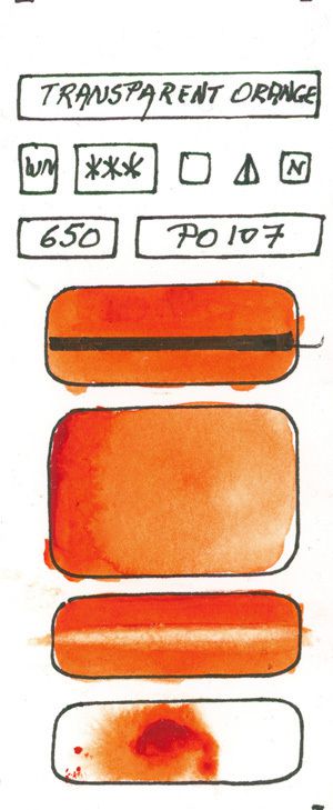 Orange Watercolor Paint swatches created with pigment P1O7