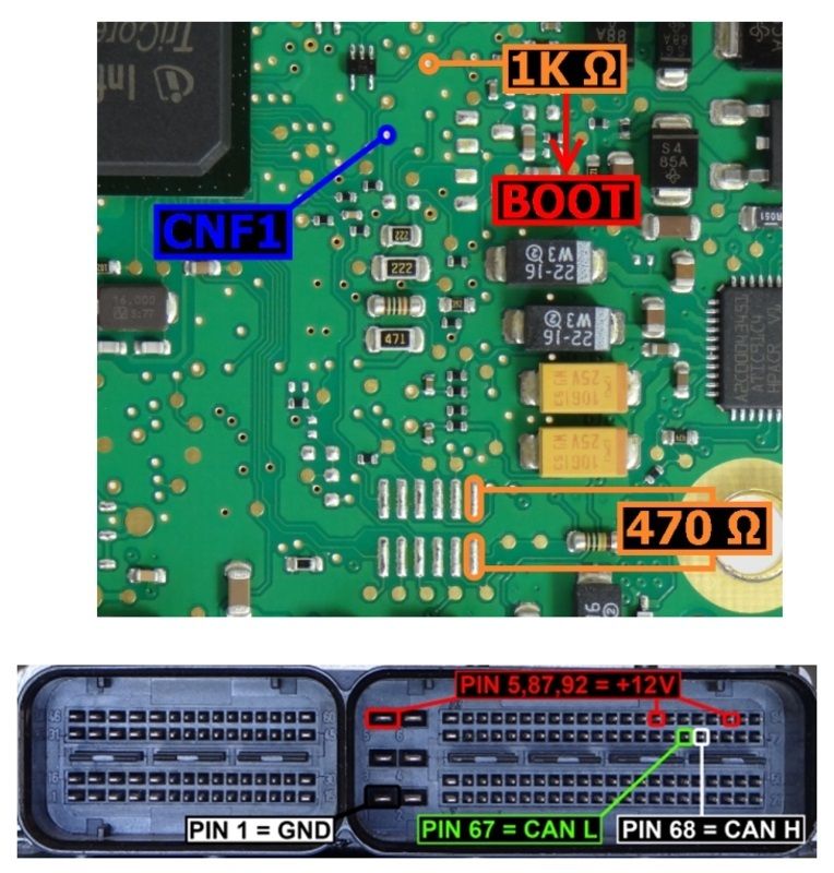 Ktag Unlock PCR 2.1 Pinout with Resistor and without Resistor OBD2