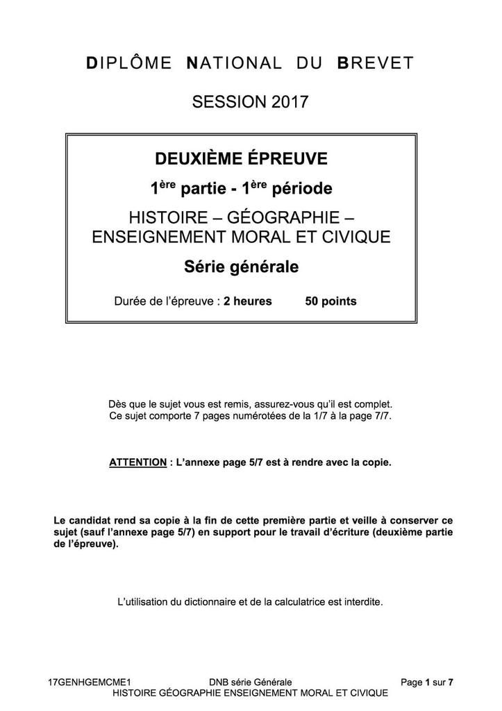 DNB Histoire-Géographie : le sujet de l'épreuve de 2017 - APHG  Nord-Pas-de-Calais