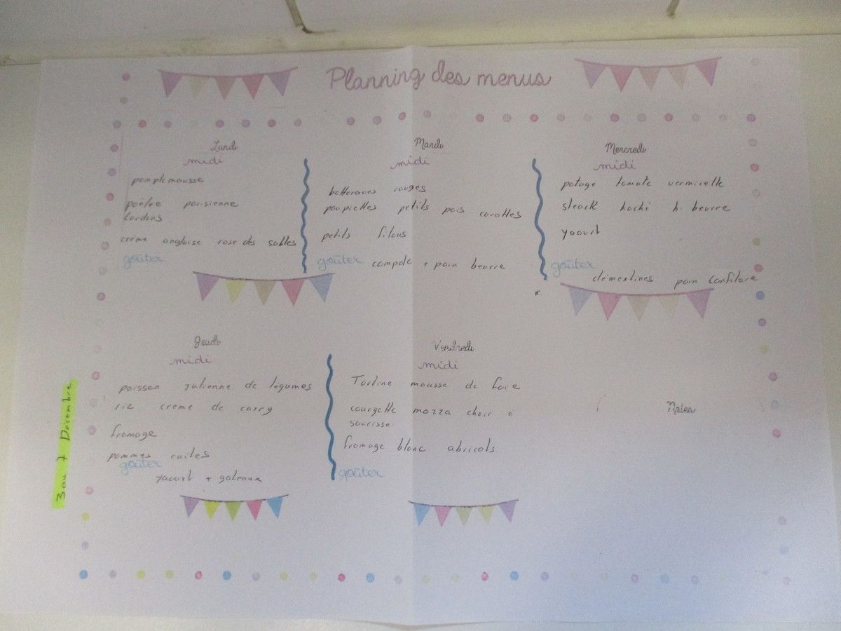 Semaine du 3 au 7 décembre MultiAccueil « La Boite à Malice