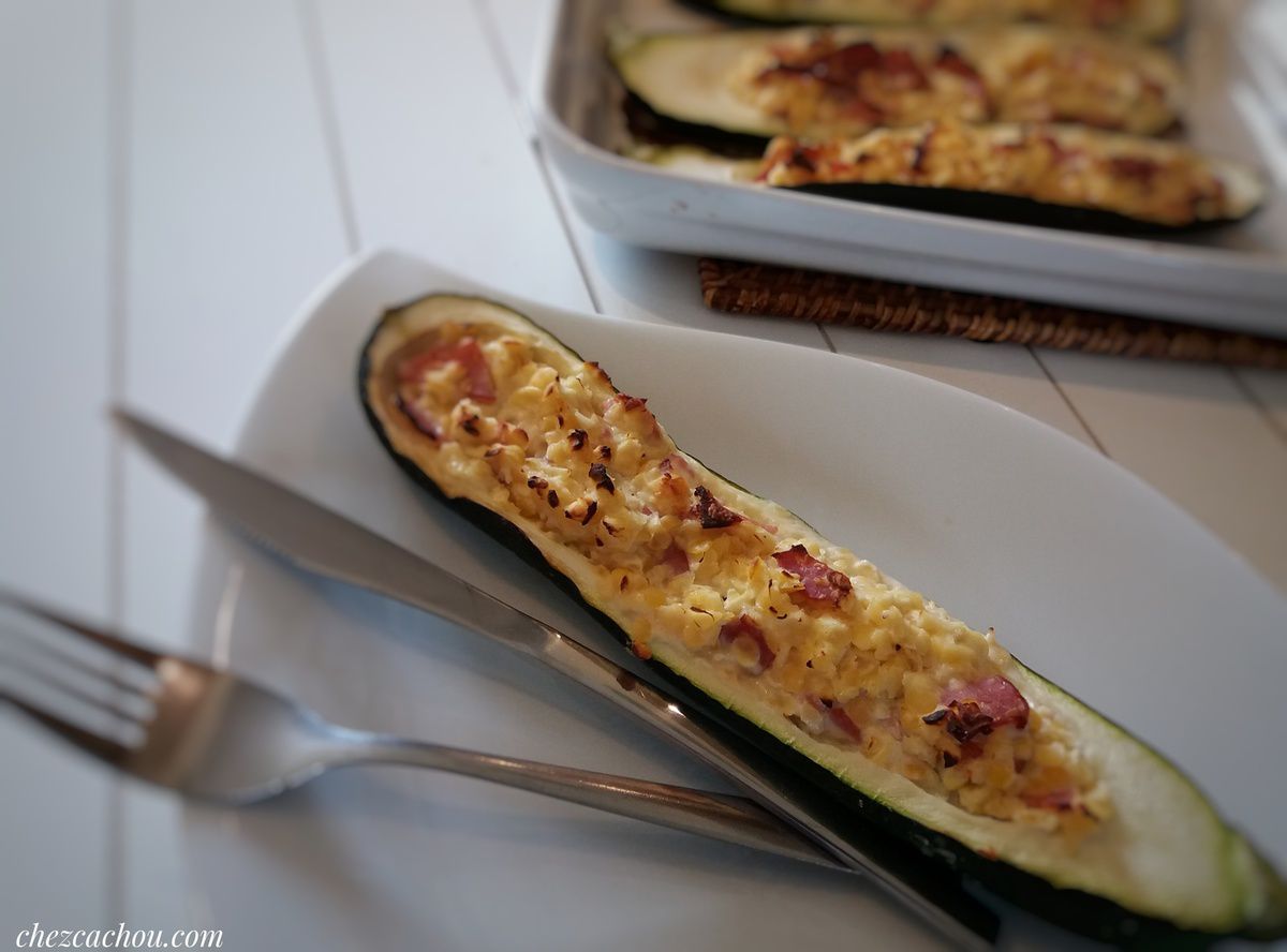 Courgettes farcies aux lentilles corail et fromage de chèvre