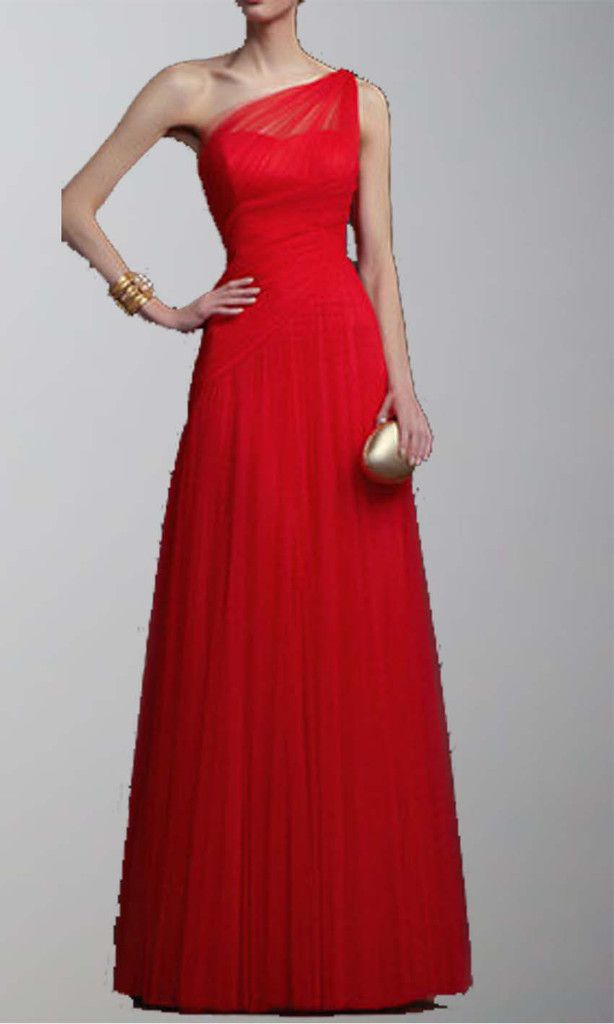Goth Goddess Red One Shoulder Aline Tulle Long Prom Dresses