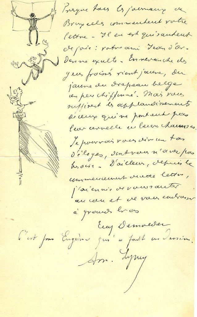 Lettre d'Eugène Demolder et Amédée Lynen à Félicien Rops, 19 mars 1889, conservée à la Réserve Précieuse de l'Université Libre de Bruxelles