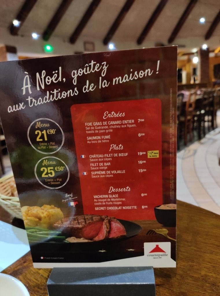 courtepaille menu de fête de décembre