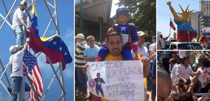 Venezuela : Le drapeau et les symboles des Etats-Unis dans les manifestations de l'opposition