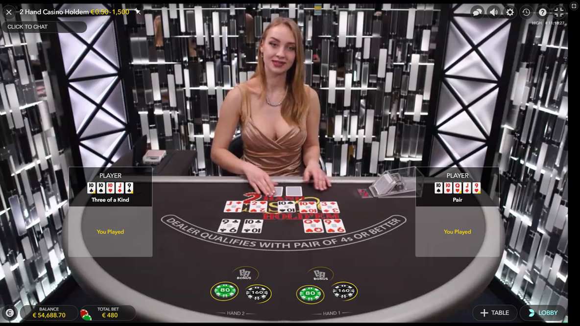 nouveau jeu en direct 2 Hand Casino Hold'em par Evolution Gaming