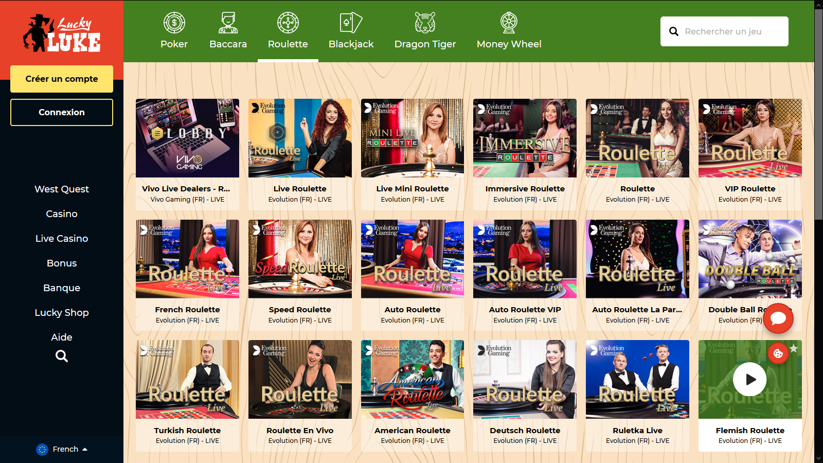 casino en direct France - Lucky Luke Casino