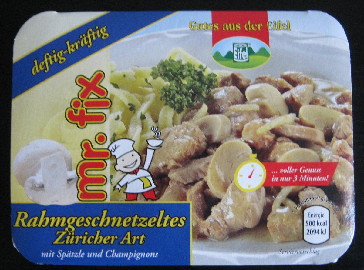 Mr. Fix Rahmgeschnetzeltes Züricher Art mit Spätzle und Champignons von Eifeler Fleischwaren