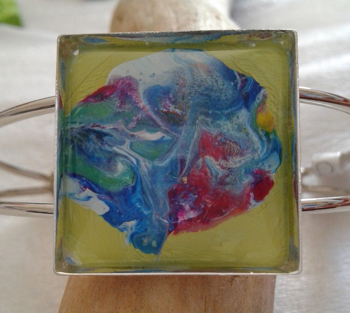 Bracelet Peint Fantastique Féérique Jaune Bleu Blanc Rouge