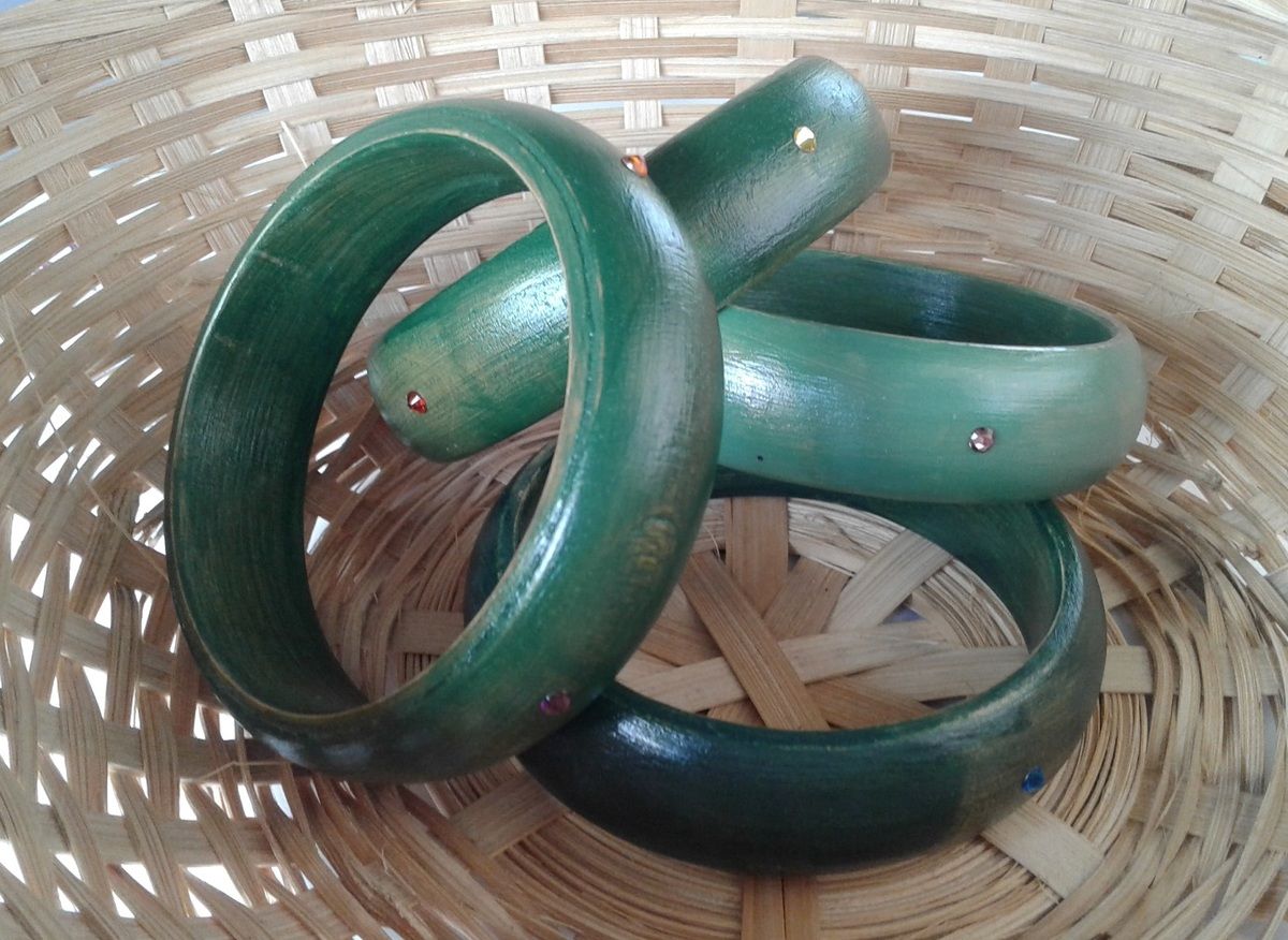 Bracelets Bois Verts Ornés De Cristal Swarovski Bleu Vert Jaune
