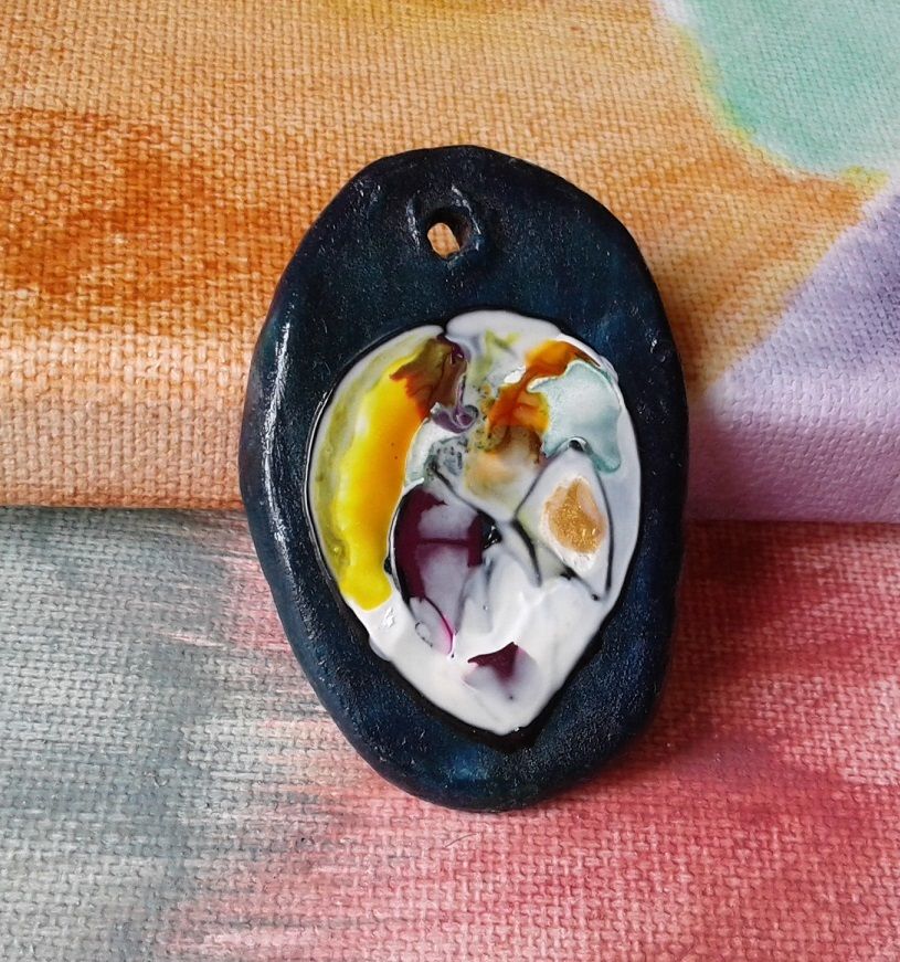 Pendentif Visage Peint Par Artiste33x49mmpeinture Mixtehuile Et