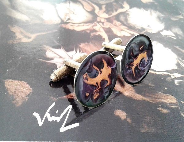 peints par artiste,boutons manchettes bronze vieilli ronds 20 mm,bijou accessoire homme, femme unisexe,marron or violet vert noir gris bleu,boheme bobo hippie gothique,art nouveau abstrait moderne contemporain,steampunk