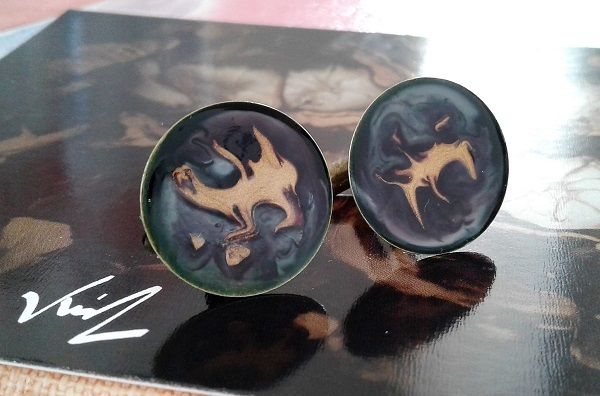 peints par artiste,boutons manchettes bronze vieilli ronds 20 mm,bijou accessoire homme, femme unisexe,marron or violet vert noir gris bleu,boheme bobo hippie gothique,art nouveau abstrait moderne contemporain,steampunk