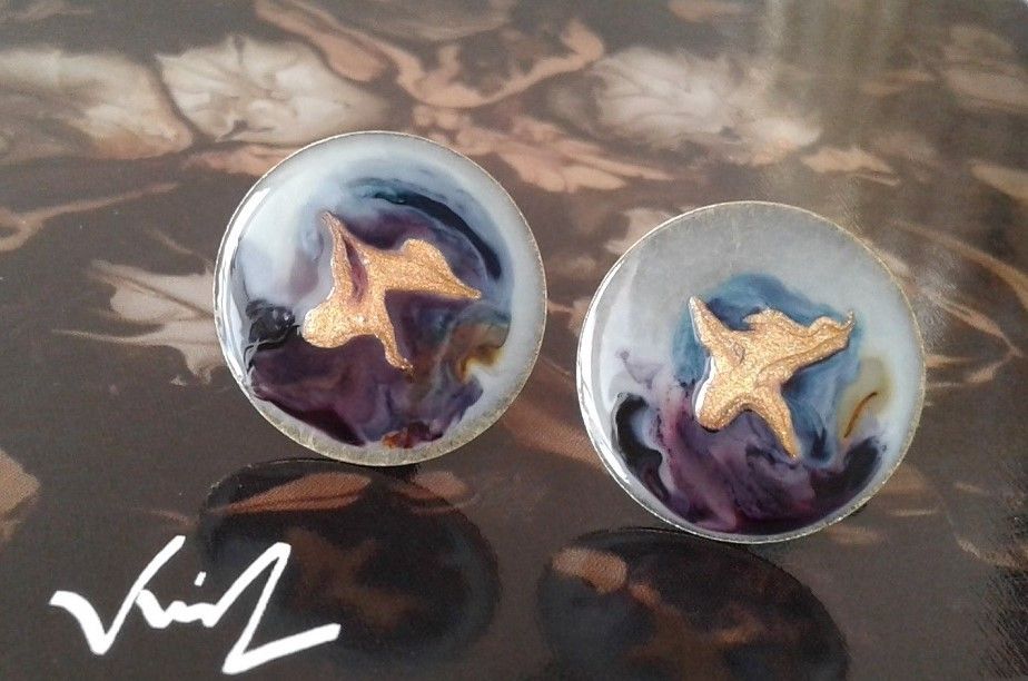 peints par artiste,boutons manchettes bronze vieilli ronds 20 mm,bijou accessoire homme, femme unisexe,or violet vert noir gris bleu,boheme bobo hippie gothique,art nouveau abstrait moderne contemporain,steampunk