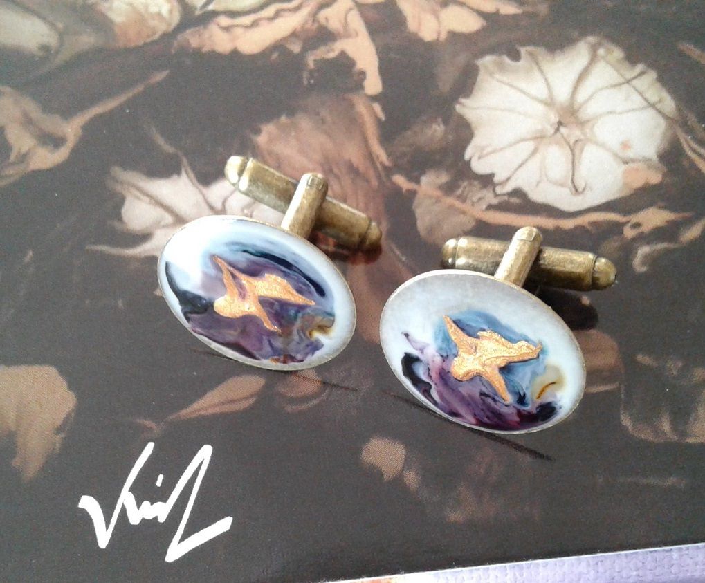 peints par artiste,boutons manchettes bronze vieilli ronds 20 mm,bijou accessoire homme, femme unisexe,or violet vert noir gris bleu,boheme bobo hippie gothique,art nouveau abstrait moderne contemporain,steampunk