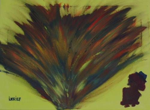 Fukushima,carte postale, reproduction,tableau, peint,d isabelle krief,artiste,explosion nucleaire,japon,2011,fin du monde,jaune,marron,rouge