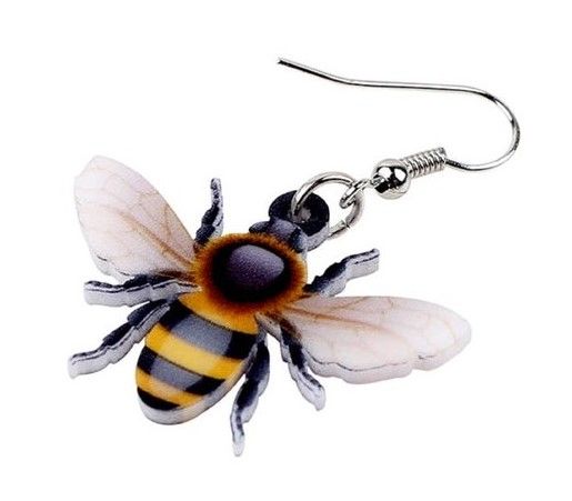 Boucles oreilles acrylique,abeilles insectes volants,jaune marron blanc noir,crochets acier inoxydable,steam punk gothique edouardien,bobo boho fashion mode,bijou femme homme unisexe,cadeau fete anniversaire noel,minimaliste animal ,sauvez les abeilles,art realiste surrealiste,art moderne contemporain,art deco,figuratif