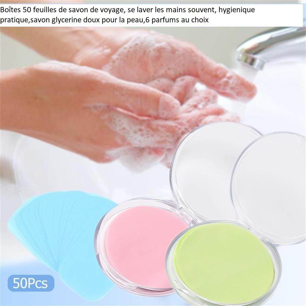 50 feuilles de savon, jaune parfum citron,dans une jolie boîte ronde,se laver les mains en toute occasion,savon de voyage,savon de poche,hygiène propreté anti bactérien