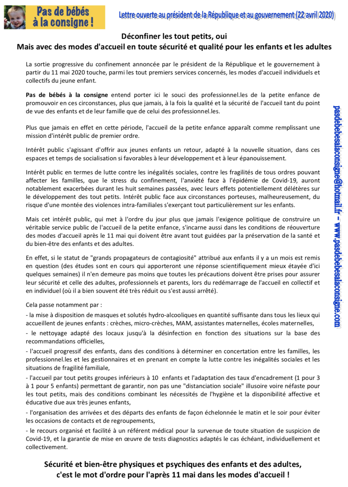 Collectif Pas De Bebes A La Consigne Deconfiner Les Tout Petits Oui Mais Avec Des Modes D Accueil En Toute Securite Et Qualite Pour Les Enfants Et Les Adultes Supap Fsu Collectif Pas De Bebes A La Consigne Deconfiner Les Tout Petits Oui Mais Avec Des Modes D Accueil En Toute Securite Et Qualite Pour Les Enfants Et Les Adultes Supap Fsu