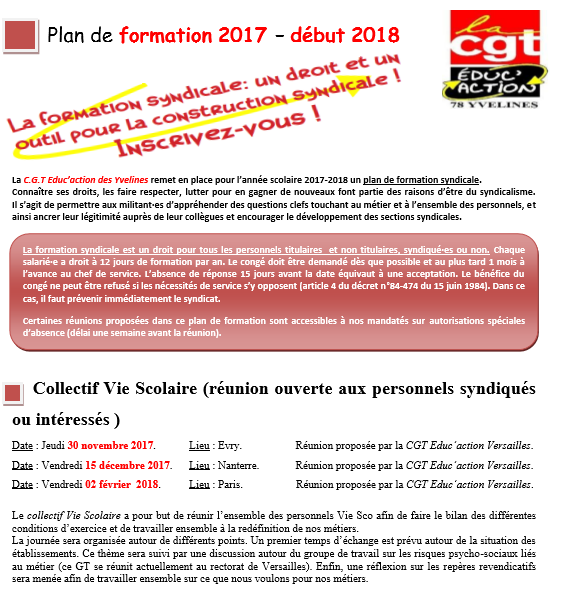 Formation syndicale CGT Educ'action des Yvelines