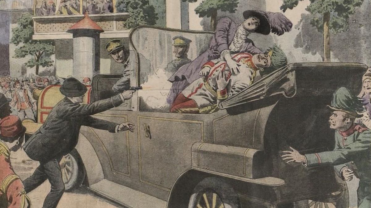 image caricaturale de l'assassinat de l'archiduc François Ferdinand à Sarajevo