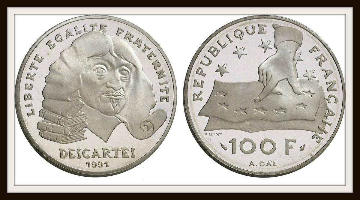 Valeur Pièce 100 Francs Argent Descartes 1991 100 FRANCS - DESCARTES - 1991 - UN MONDE DE FOUS