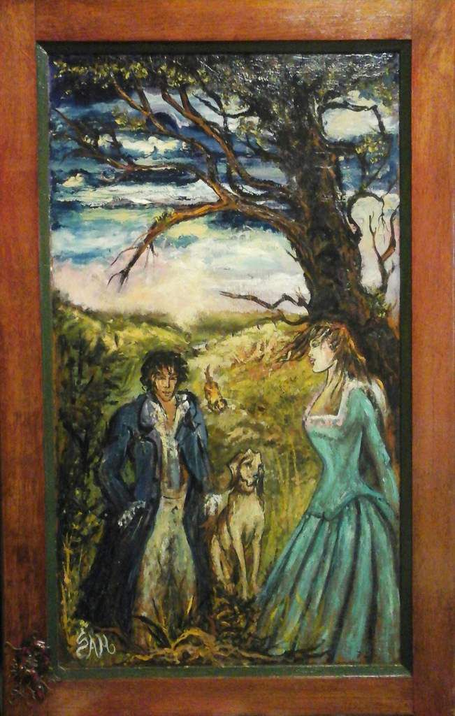 "  WUTHERING HEIGHTS HEATHCLIFF  AND  CATHY ( 1 )  "  Acrylic painting on wood.  78 cm x 50 cm