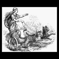Freya et son traineau tiré par deux gros chats-lynx vikings