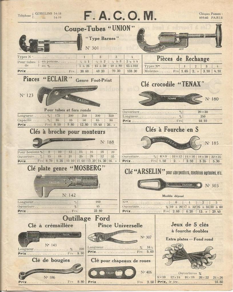 Catalogue Facom 1932 - Les vieux outils de Jicé