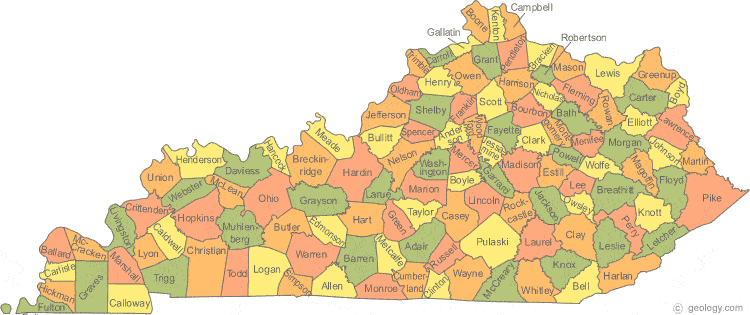 (Comtés du Kentucky, image www.geology.com)