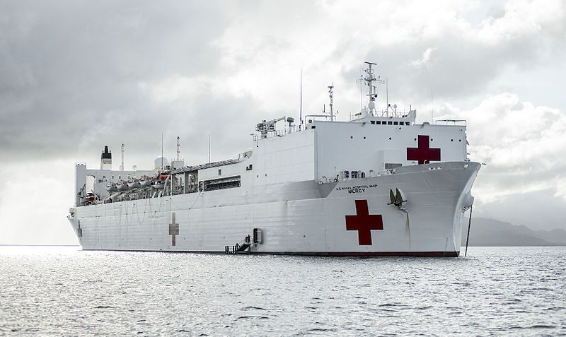 (L'USNS Mercy aux Fidji, mission d'assistance Pacific Partnership 2015, photo de MCS 2nd class Mark El-Rayes, USN, 17/06/2015, www.dvidshub.net, wikipedia)
