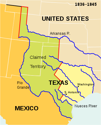 (État officiel et revendications territoriales du Texas, image de Ch1902, 24/03/2008, wikipedia)