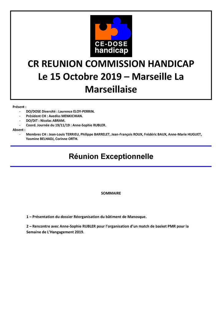 COMPTE RENDU DE LA COMMISSION HANDICAP 15-10-19 DO