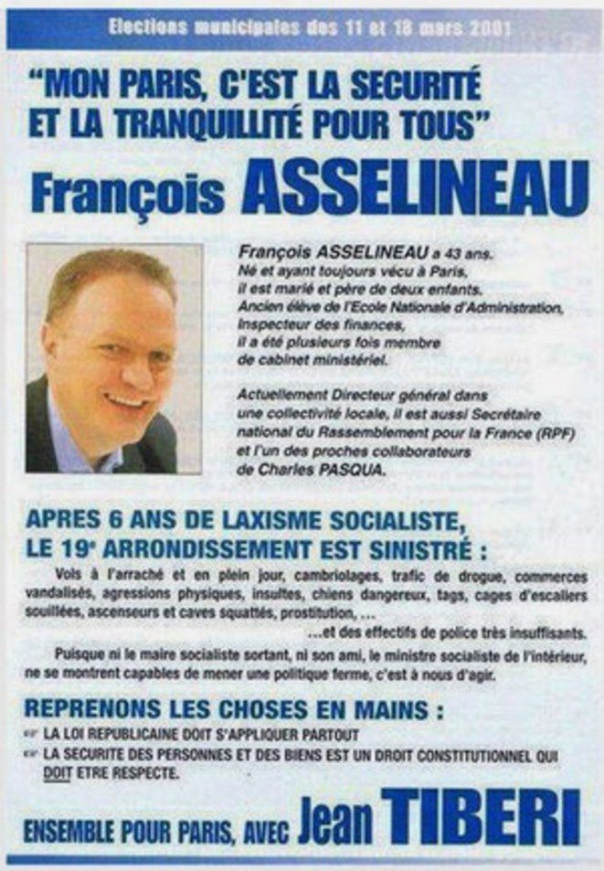 Affiche appelant à voter pour François Asselineau, candidat à la mairie de Paris pour la liste de Jean Tiberi en 2000, l’homme qui a coulé Philippe Séguin seul candidat anti-Europe à cette même éléction. 