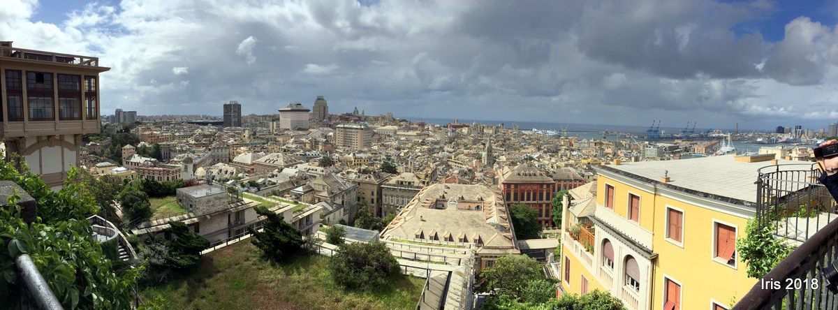 Panoramique des toits de Gènes et des facades des Palais génois au premier plan