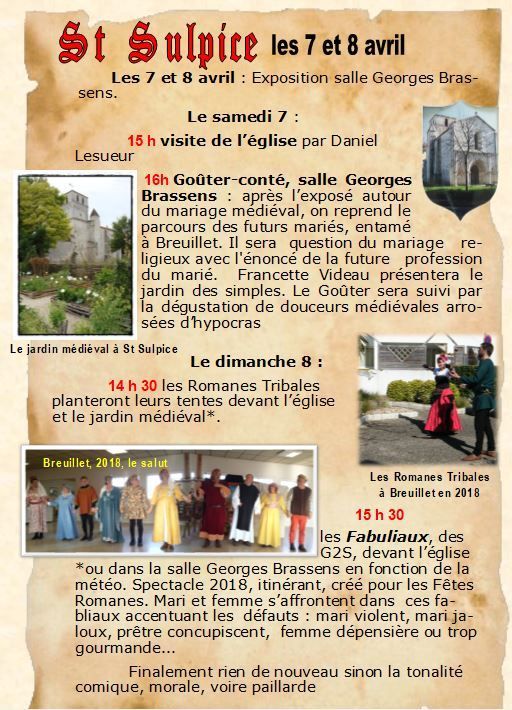 Nouveau rendez-vous à St Sulpice les 7 et 8 avril