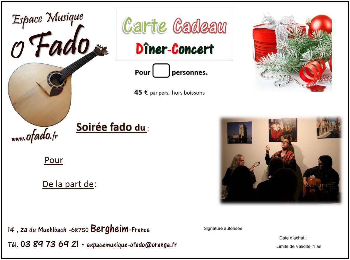 Bon Cadeau Pour un Dîner-Concert de fado à l'Espace Musique o Fado