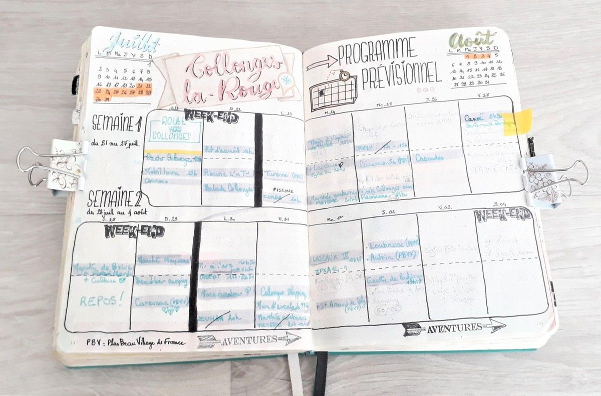 Programme prévisionnel de vacances sur 15 jours Tiph's Bullet Journal
