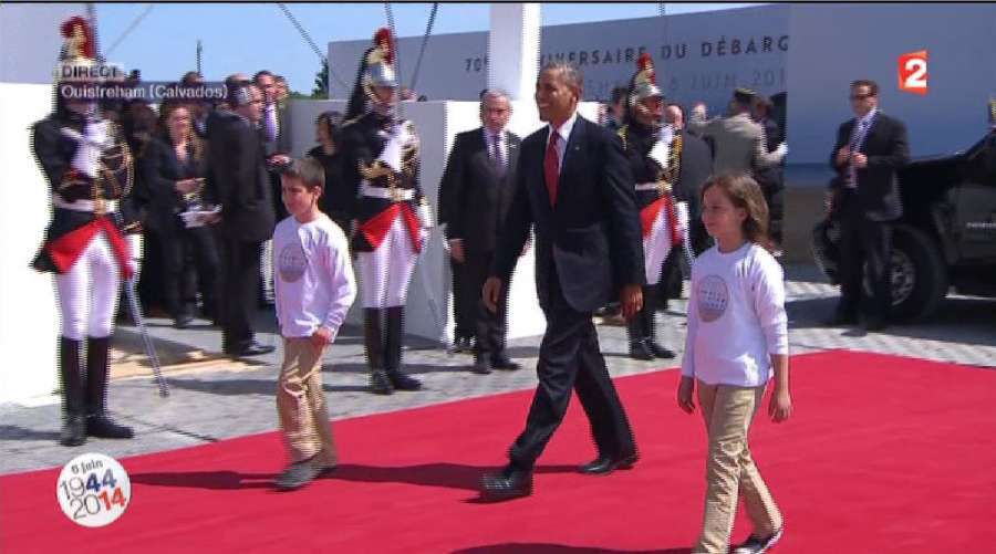 Les commémorations du 70 ème anniversaire du débarquement, en présence de nombreux chefs d' état dont le président américain Obama. Armand et ses fils Pascal et Jean Michel