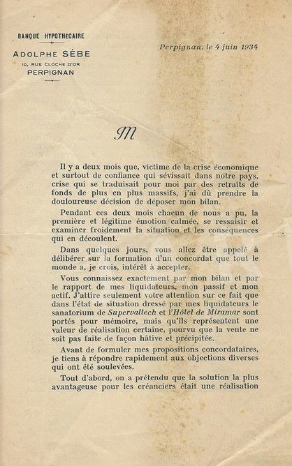 Banque Adolphe SEBE Proposition de concordat