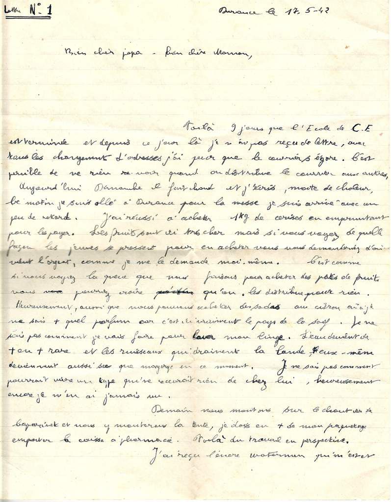 Albert Jarlier Lettre du 17 mai 1942 page 1