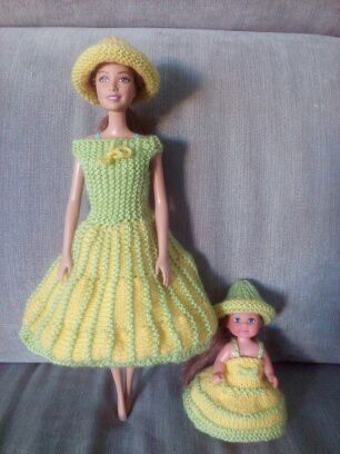 tricot barbie evi love robes jaunes vert citron