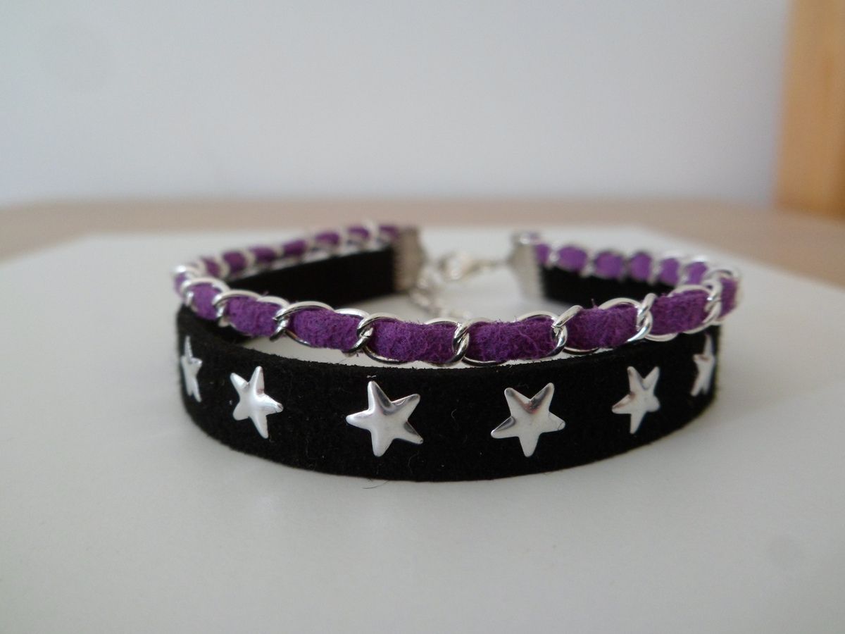 Bracelet noir étoilés et violet argenté