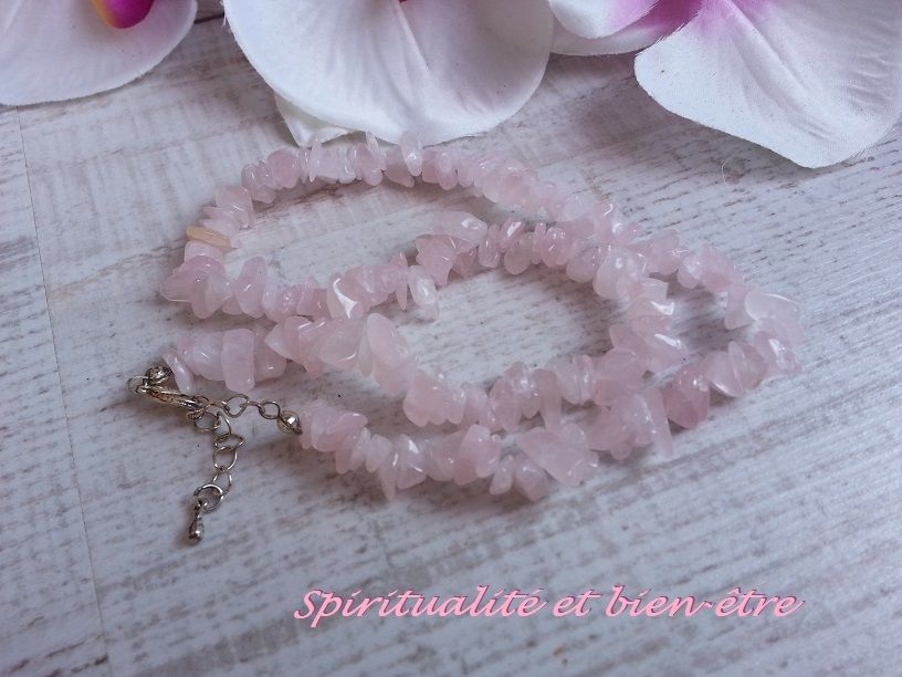 collier chips quartz rose