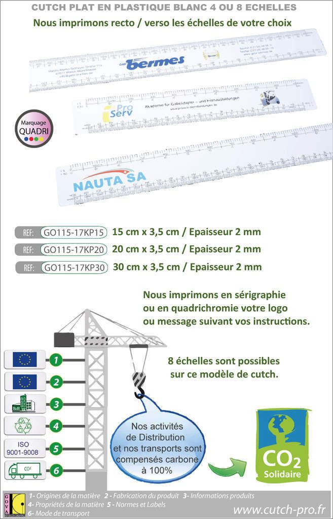 kutch plat en plastique avec 8 échelles et graduations sur mesure de fabrication européenne