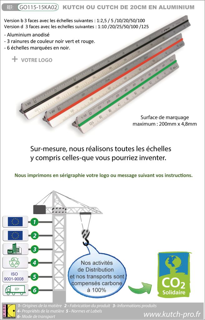 Kutch de 20 cm en aluminium avec échelles sur mesure