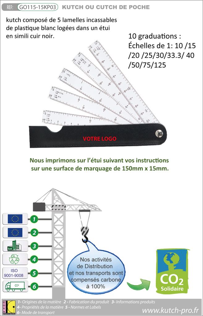 Kutch de poche avec 5 lames en plastique dans un étui - fabrication européenne